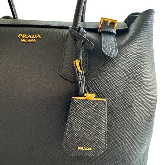 PRADA BLACK LEATHER SAFFIANO TOTE BAG GOLD ACCENTS - Picture 3 of 14